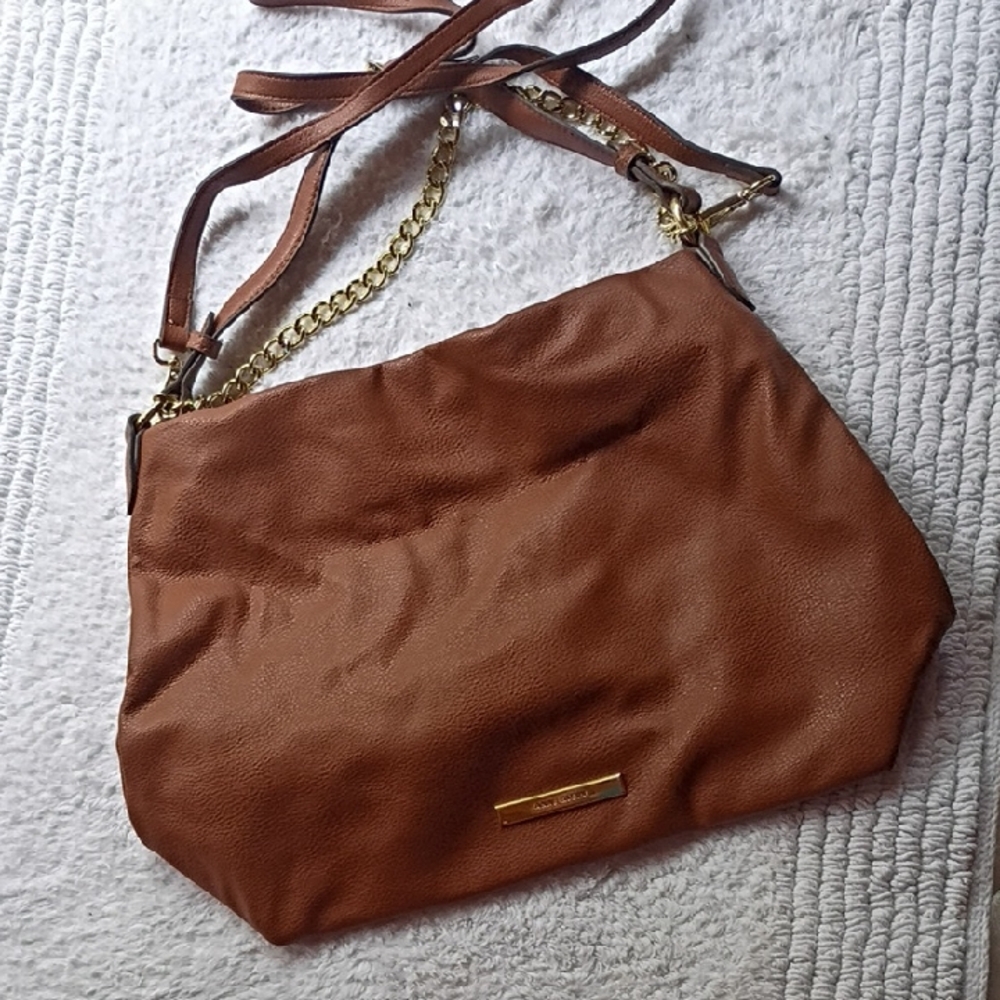 Anne Klein Brown Leather Crossbody With Gold Hardware